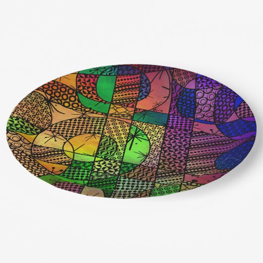 Buntes abstraktes mit Beschaffenheiten u. Mustern Pappteller (Schrägansicht)