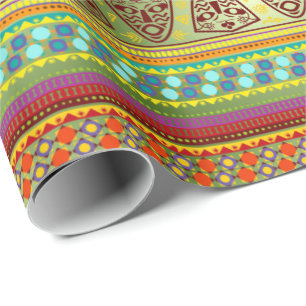 Buntes afrikanisches Masken-Streifen Kente Muster Geschenkpapier