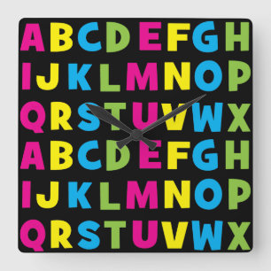 Buntes Alphabet A bis Z Quadratische Wanduhr
