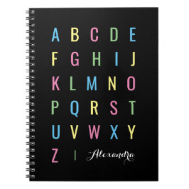 Buntes Alphabet auf Schwarzem | personalisiert Notizblock