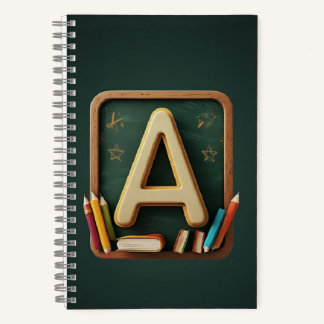 🎒 Buntes Alphabet Monogramm Zurück zur Schule Kin Notizblock