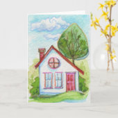 Buntes Aquarell-Haus Karte (Gelbe Blume)