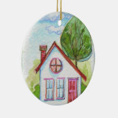 Buntes Aquarell-Haus Keramikornament (Rechts)