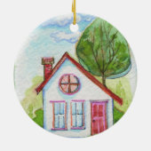 Buntes Aquarell-Haus Keramikornament (Hinten)
