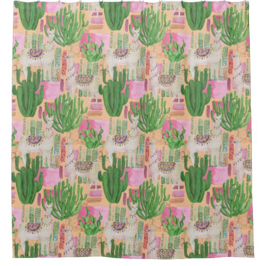 Buntes Aquarell-Lama-Muster Duschvorhang (Vorderseite)