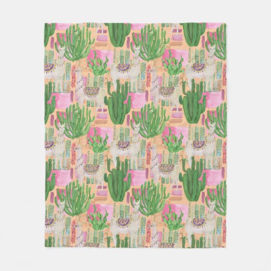 Buntes Aquarell-Lama-Muster Fleecedecke (Vorderseite)