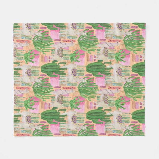 Buntes Aquarell-Lama-Muster Fleecedecke (Vorderseite (Horizontal))