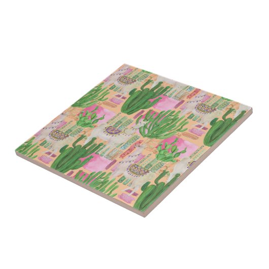 Buntes Aquarell-Lama-Muster Fliese (Seite)