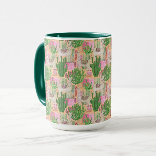 Buntes Aquarell-Lama-Muster Tasse (Vorderseite Links)