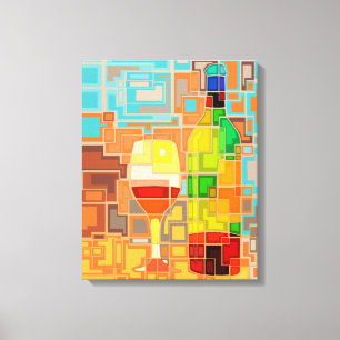 Buntes Aquarell von ein Wein Flaschen u. Glas Leinwanddruck