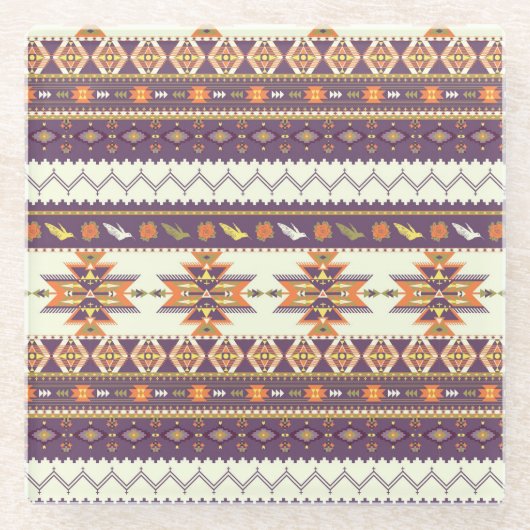 Buntes aztekisches Muster Glasuntersetzer (Vorderseite)