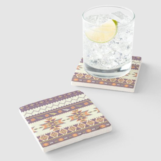 Buntes aztekisches Muster Steinuntersetzer (Seitenansicht)