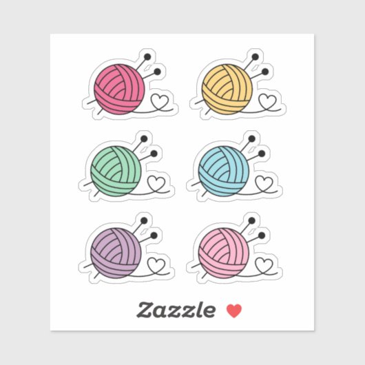 Buntes Ball aus Spinngarn, Set von 6 Jahren Aufkleber (Blatt)