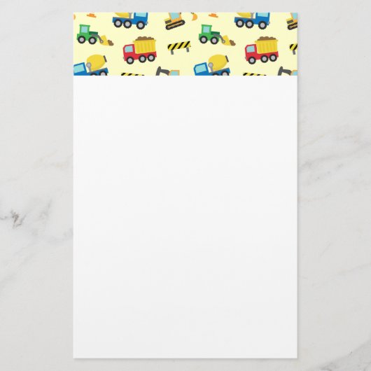 Buntes Bau-Fahrzeug-Muster für Jungen Briefpapier (Vorderseite)