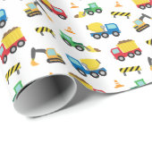 Buntes Bau-Fahrzeug-Muster für Jungen Geschenkpapier (Rolleneckpunkt)