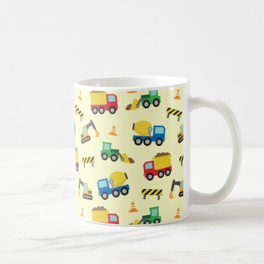 Buntes Bau-Fahrzeug-Muster für Jungen Kaffeetasse (Rechts)