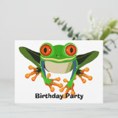 Buntes Baum-Frosch-Geburtstags-Party Einladung (Stehend Vorderseite)