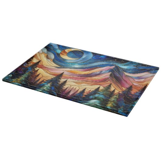 Buntes Berg Glas Schneidbrett Schneidebrett (Ecke)