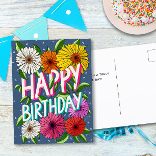 Buntes Blaues Blumen Persönliches Alles Gute zum G Postkarte