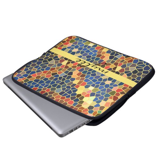 Buntes blaues gelb-orangees abstraktes Funky Laptopschutzhülle (Vorne Knopf)