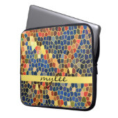 Buntes blaues gelb-orangees abstraktes Funky Laptopschutzhülle (Vorderseite Links)