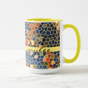 Buntes blaues gelb-orangees abstraktes Funky Tasse
