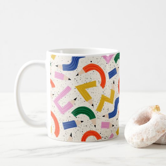 Buntes Bleistift-Schulbedarf-Muster Kaffeetasse (Mit Donut)