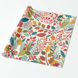 Buntes Blumen-u. Waldherbst-Blätter-Muster Geschenkpapier