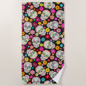Buntes Blumen-und Zuckerschädel-Badetuch Strandtuch (Vorderseite)