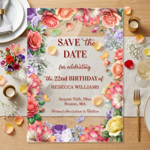 Buntes Blumendesign zum 22. Geburtstag - Save the  Acryleinladungen