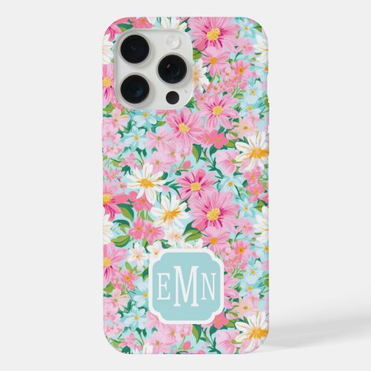 Buntes Blumengarten-Monogramm iPhone Hülle (Rückseite)