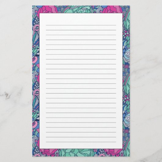 Buntes Blumengekritzel-Muster Briefpapier (Vorderseite)