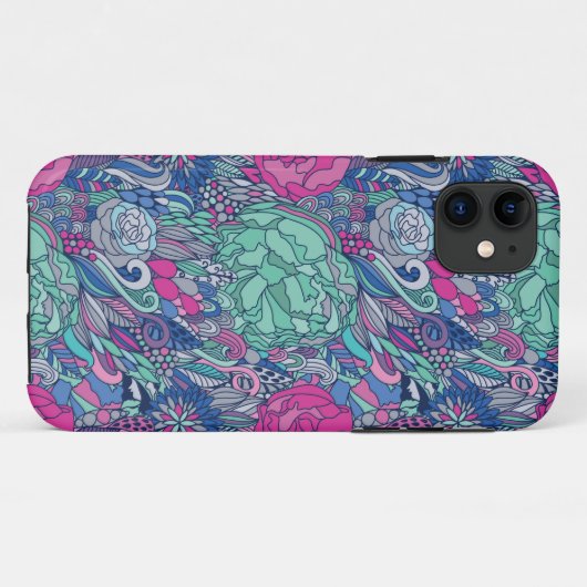 Buntes Blumengekritzel-Muster Case-Mate iPhone Hülle (Rückseite (Horizontal))