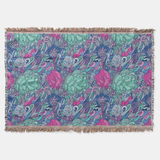 Buntes Blumengekritzel-Muster Decke (Vorderseite)