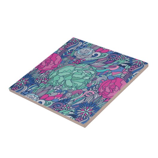 Buntes Blumengekritzel-Muster Fliese (Seite)