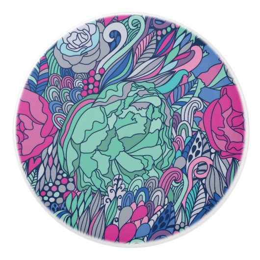 Buntes Blumengekritzel-Muster Keramikknauf (Vorderseite)