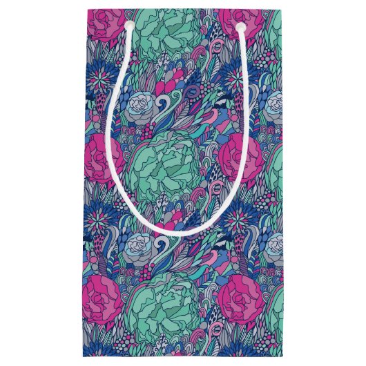 Buntes Blumengekritzel-Muster Kleine Geschenktüte (Vorderseite)