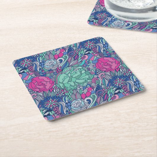 Buntes Blumengekritzel-Muster Rechteckiger Pappuntersetzer (angewinkelt)