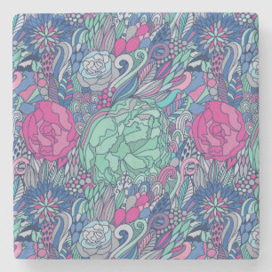 Buntes Blumengekritzel-Muster Steinuntersetzer