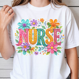 Buntes Blumengeschenk für examinierte Krankenschwe T-Shirt