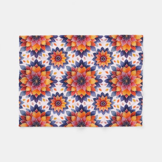 Buntes Blumenmandala Fleecedecke (Vorderseite (Horizontal))