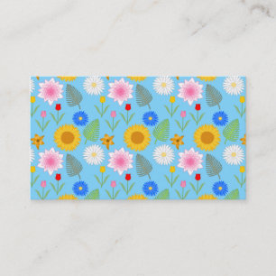 Buntes Blumenmuster auf Blau Visitenkarte