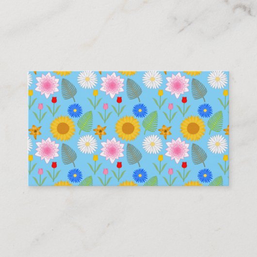 Buntes Blumenmuster auf Blau Visitenkarte (Vorderseite)