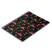 Buntes Blumenmuster auf schwarzem Monogramm Notizblock (Linke Seite)