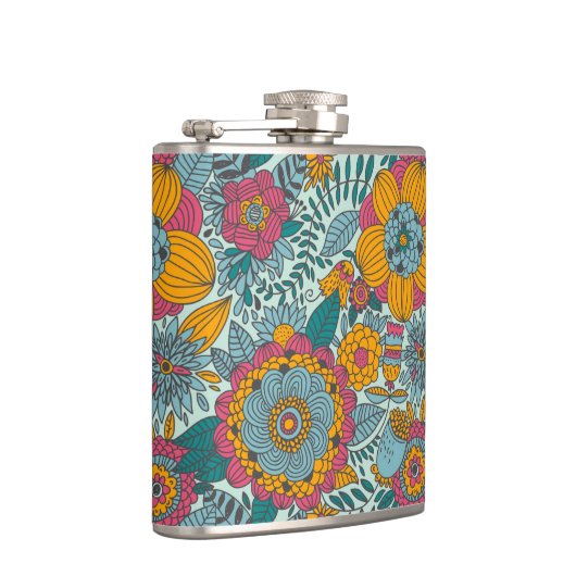 Buntes Blumenmuster Flachmann (Rechts)