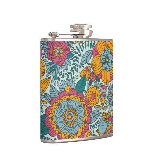 Buntes Blumenmuster Flachmann (Rechts)