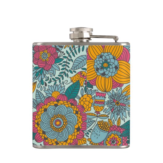 Buntes Blumenmuster Flachmann (Rückseite)