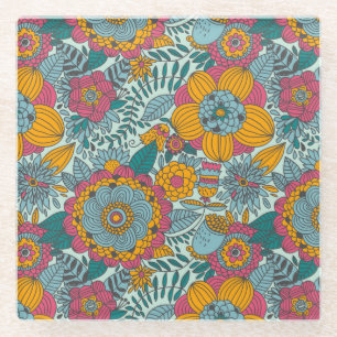 Buntes Blumenmuster Glasuntersetzer