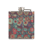 Buntes Blumenmuster in der Cartoonart Flachmann (Rückseite)