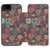 Buntes Blumenmuster in der Cartoonart Incipio iPhone Geldbeutel-Hülle (Folio Geöffnet)